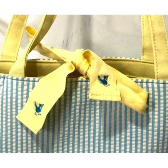 Quacker Factory Resort Blue White Seersucker Seashell Tote Bag Yellow Tr… - Picture 8 of 13
